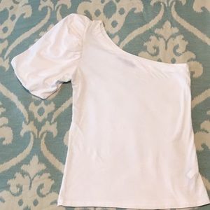 White one shoulder poof sleeve t-shirt